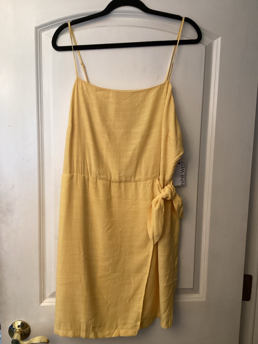 Nine West Light Yellow Faux Wrap Side-Tie Spaghetti Strap Mini Dress Size XXL